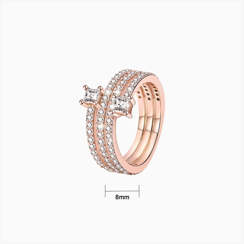 Anillo De Plata Triple Banda Pavé