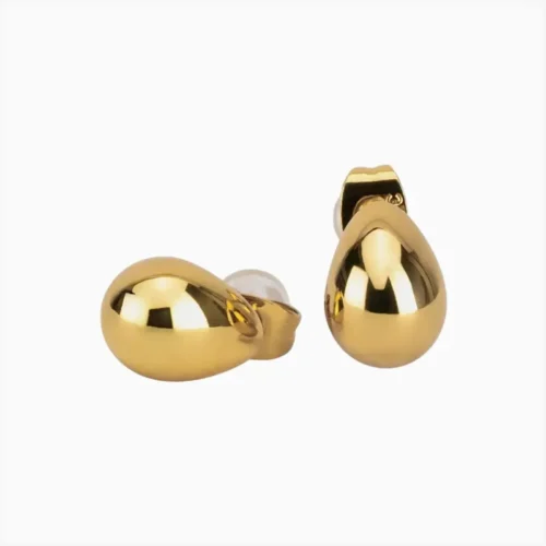 Aretes Broquel De Acero Gota Dorada
