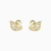 Aretes Broquel De Oro Cisne Brillante