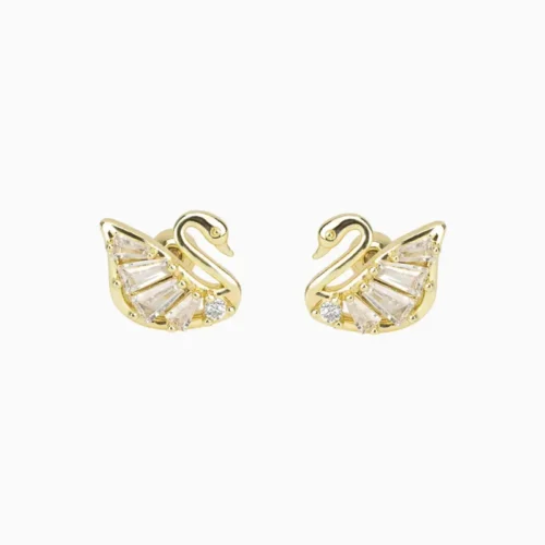 Aretes Broquel De Oro Cisne Brillante