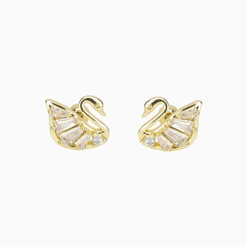 Aretes Broquel De Oro Cisne Brillante