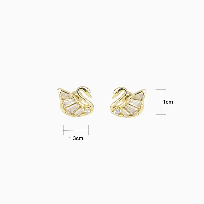 Aretes Broquel De Oro Cisne Brillante