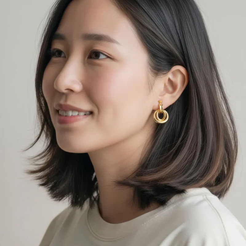 Aretes Broquel De Oro Doble Aro