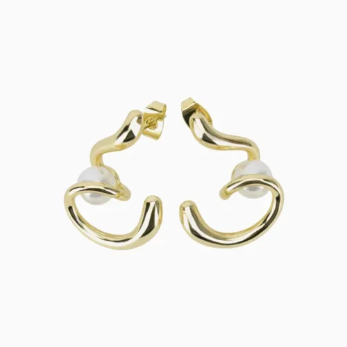 Aretes Broquel De Oro Espiral Con Perla