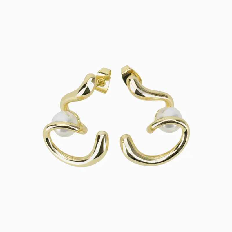Aretes Broquel De Oro Espiral Con Perla