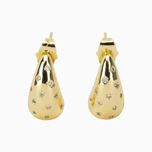 Aretes Broquel De Oro Gota Dorada