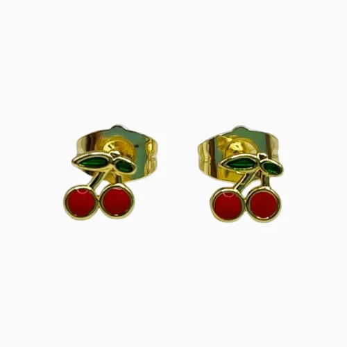Aretes Broquel De Oro Mini Cerezas