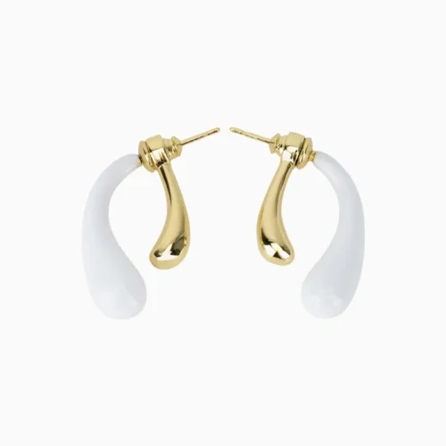 Aretes Broquel De Oro Moderno Blanco