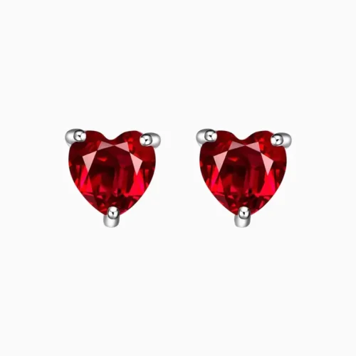 Aretes Broquel De Plata Corazón Rojo