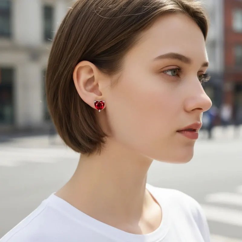Aretes Broquel De Plata Corazón Rojo