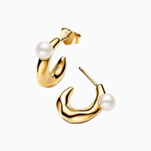 Aretes Broquel De Plata Forma Orgánica Perla Chica