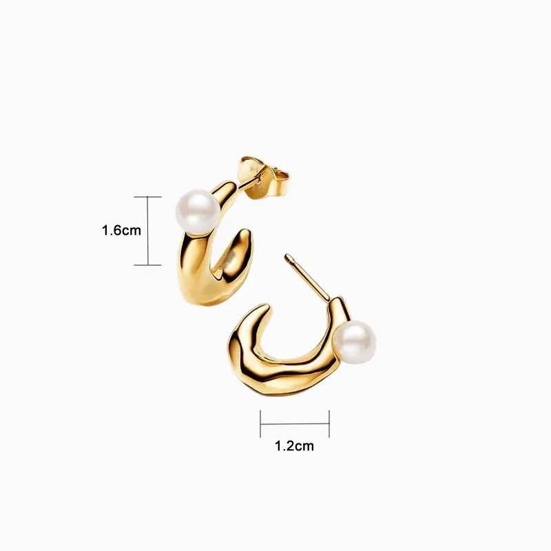 Aretes Broquel De Plata Forma Orgánica Perla Chica