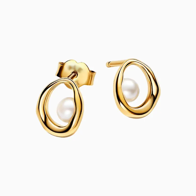 Aretes Broquel De Plata Óvalo Orgánico Y Perla