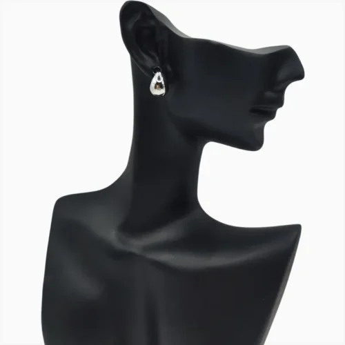 Aretes Broquel De Acero Gota Plateada