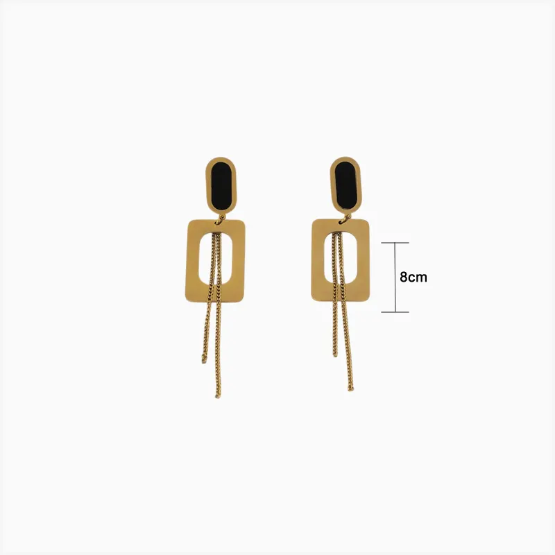Aretes Largos De Acero Rectángulo Dorado