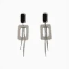 Aretes Largos De Acero Rectángulo Plateado