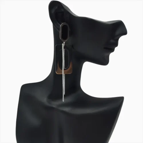 Aretes Largos De Acero Rectángulo Plateado