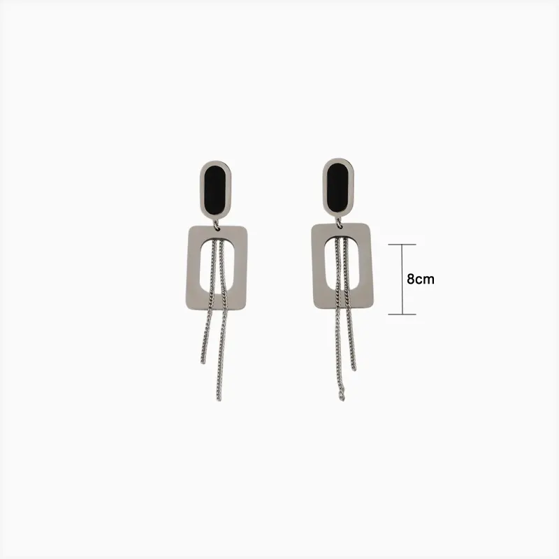 Aretes Largos De Acero Rectángulo Plateado