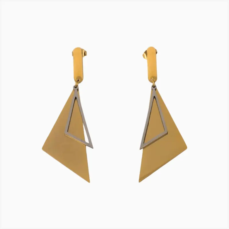 Aretes Largos De Acero Triángulo Dorado Aretes Largos De Acero Triángulo Dorado