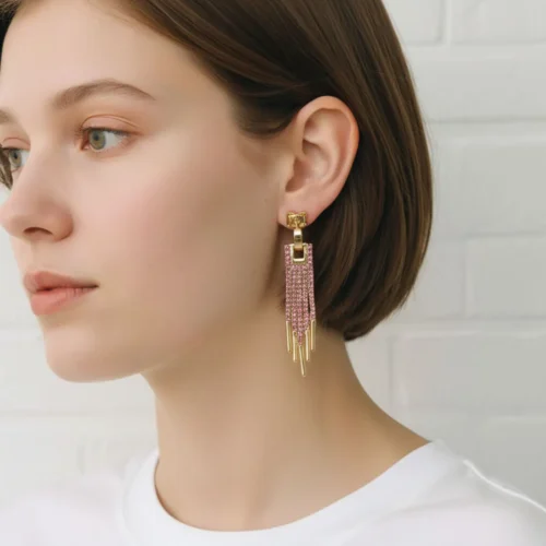 Aretes De Oro Colgantes Fucsia