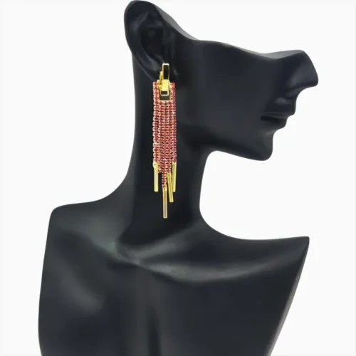 Aretes Largos De Oro Colgantes Fucsia