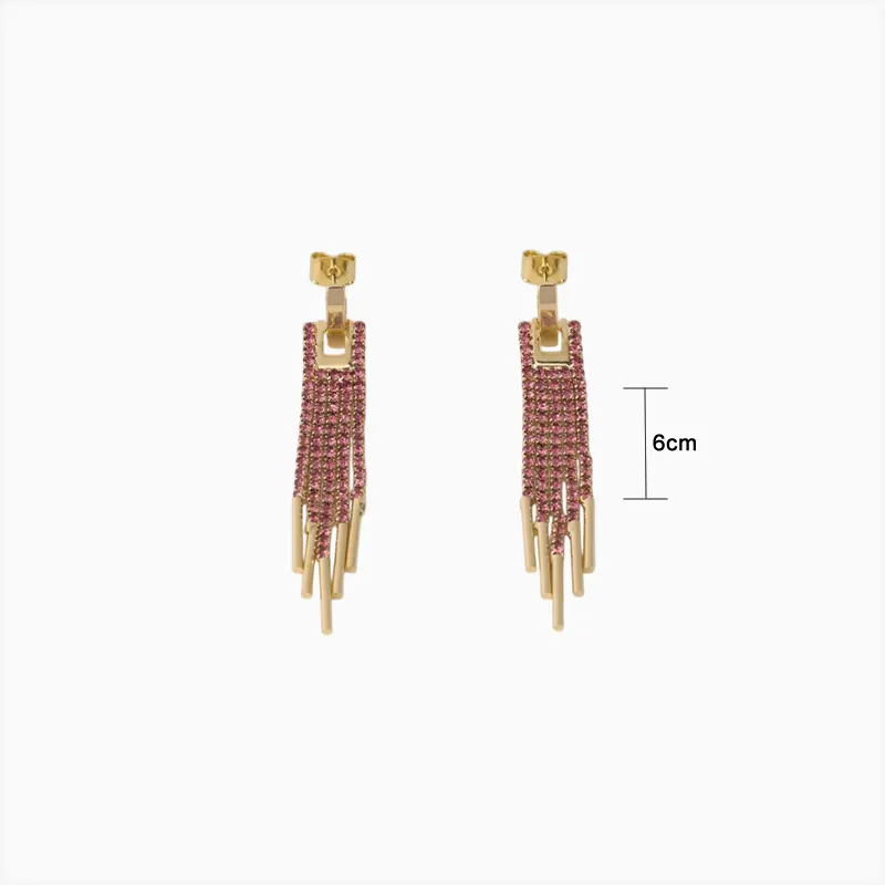 Aretes Largos De Oro Colgantes Fucsia