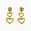 Aretes Largos De Oro Triple Corazón