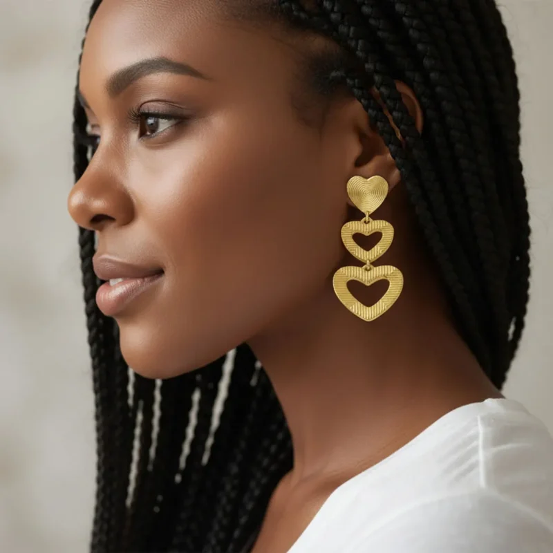 Aretes De Oro Triple Corazón