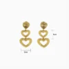 Aretes Largos De Oro Triple Corazón