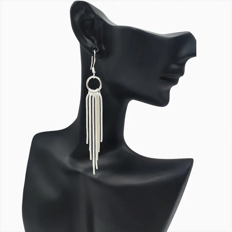 Aretes Largos De Plata Colgantes Plateados