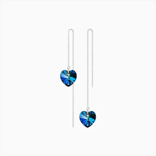 Aretes Largos De Plata Corazón Azul
