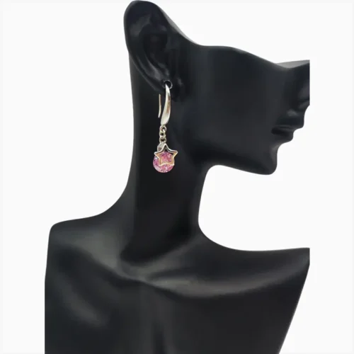 Aretes Largos De Plata Estrella Rosa