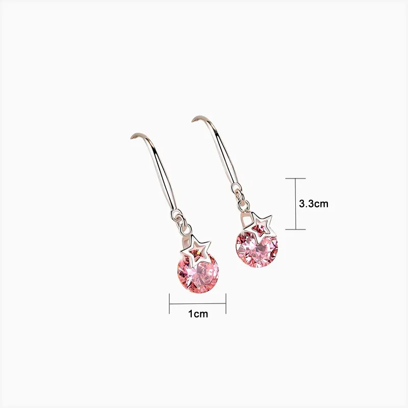 Aretes Largos De Plata Estrella Rosa