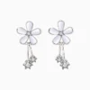 Aretes Broquel De Plata Flor Blanca