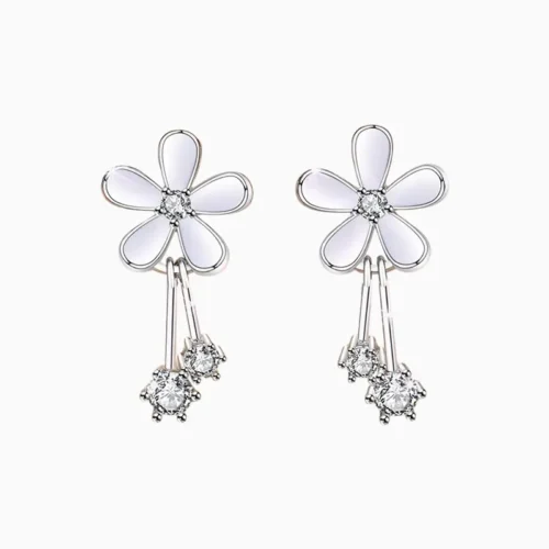 Aretes Broquel De Plata Flor Blanca