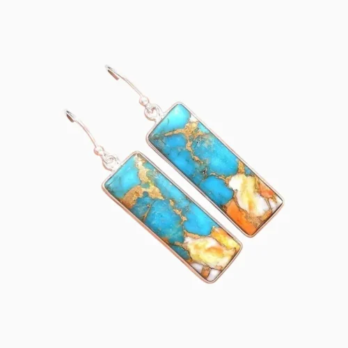 Aretes Largos De Plata Retro Rectángulo