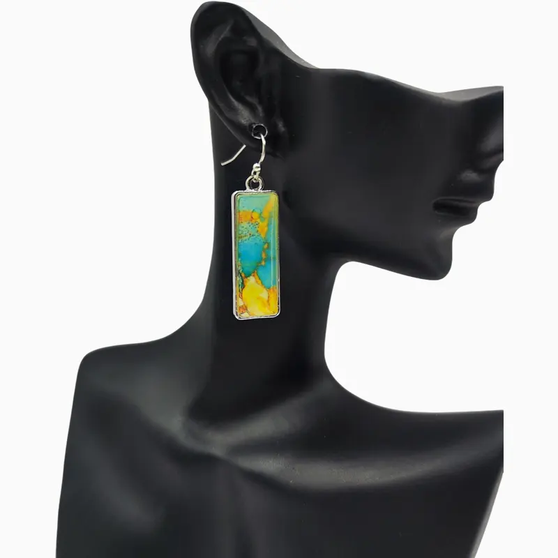 Aretes Largos De Plata Retro Rectángulo