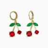 Aretes Huggies De Oro Cereza Roja