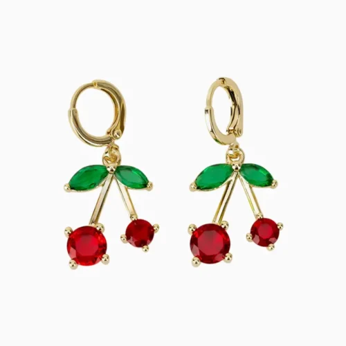 Aretes Huggies De Oro Cereza Roja