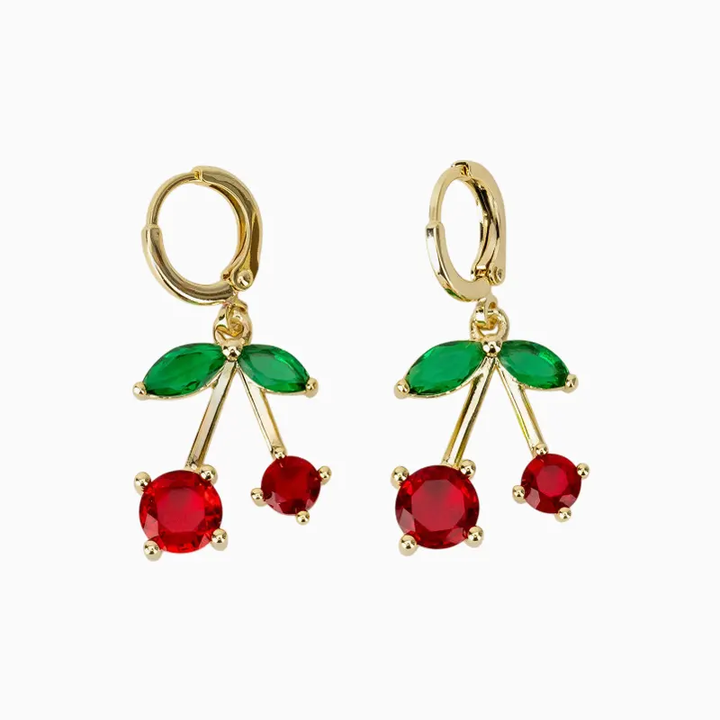 Aretes Huggies De Oro Cereza Roja