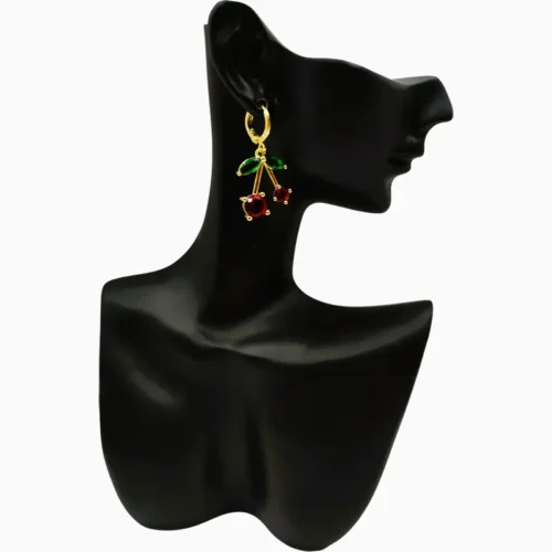 Aretes Huggies De Oro Cereza Roja