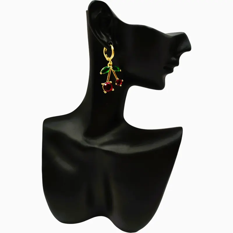 Aretes Huggies De Oro Cereza Roja