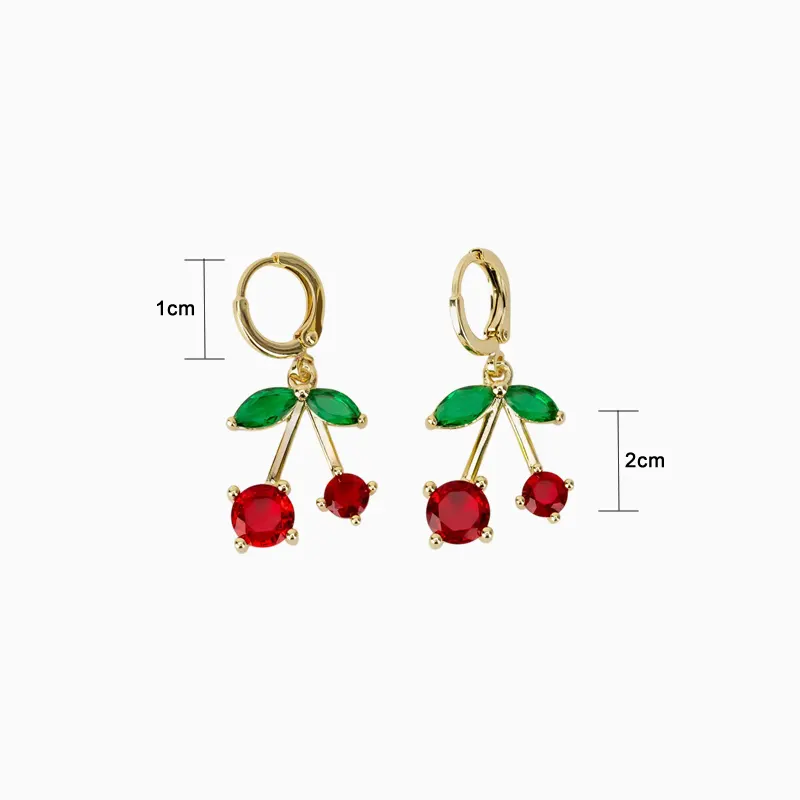 Aretes Huggies De Oro Cereza Roja