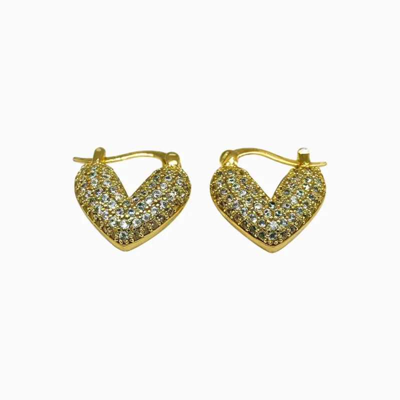 Aretes Huggies De Oro Corazón Brillante