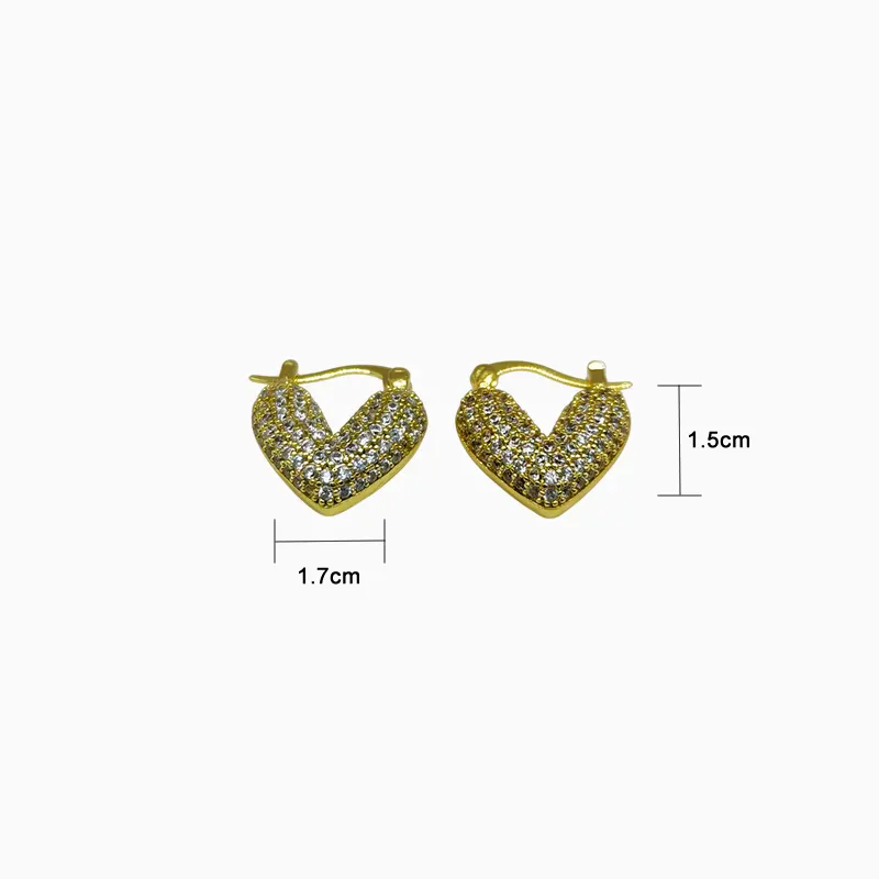 Aretes Huggies De Oro Corazón Brillante