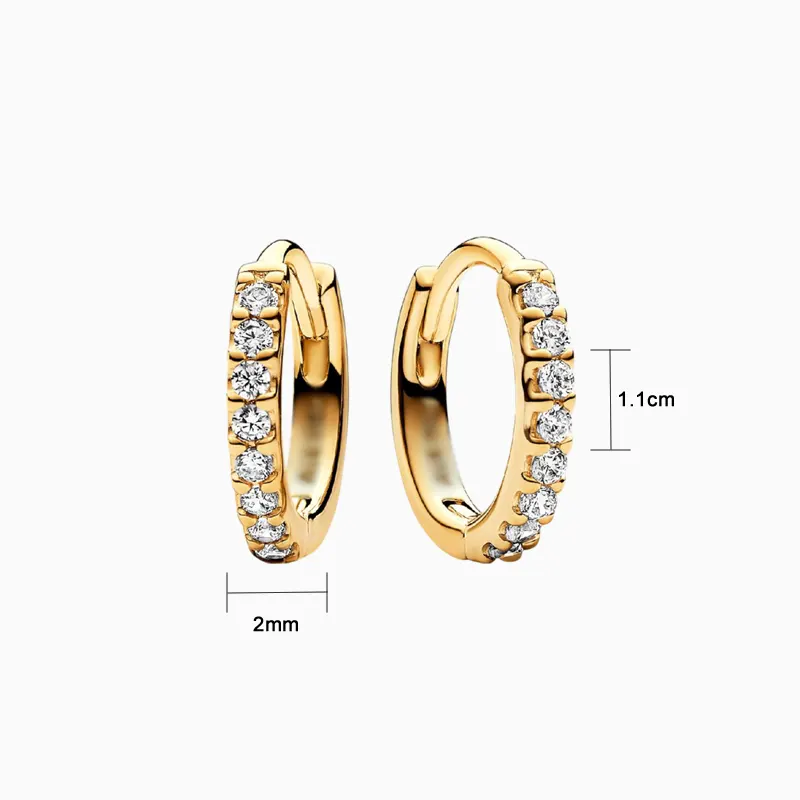 Aretes Huggies De Plata Abrazo Brillante Dorado