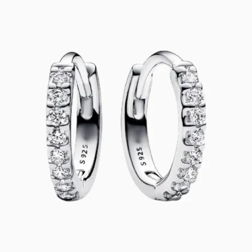 Aretes Huggies De Plata Abrazo Brillante