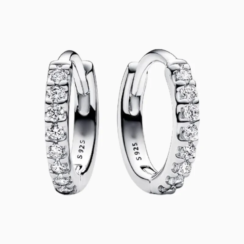 Aretes Huggies De Plata Abrazo Brillante