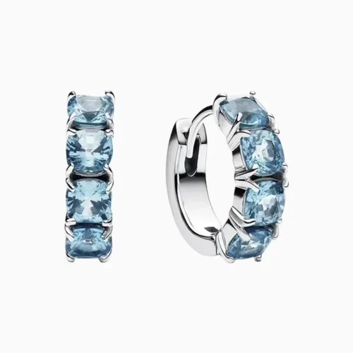 Aretes Huggies De Plata Aro Azul