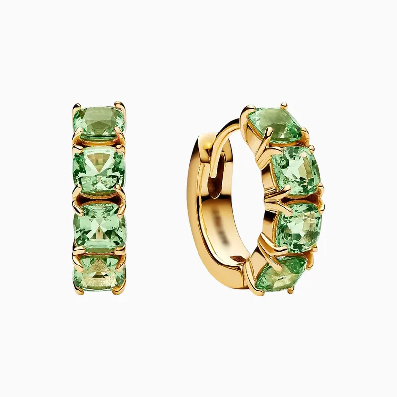 Aretes Huggies De Plata Aro Verde